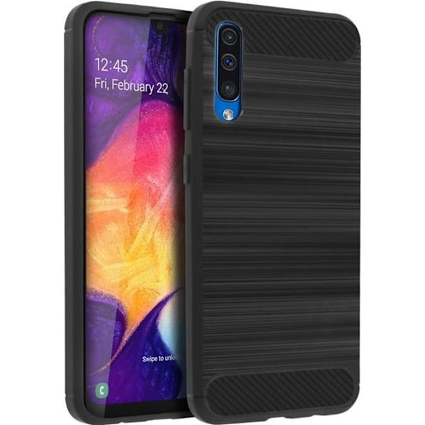 Etui til Samsung Galaxy A50 Silikone Gel Carbon Finish Børstet metaleffekt sort