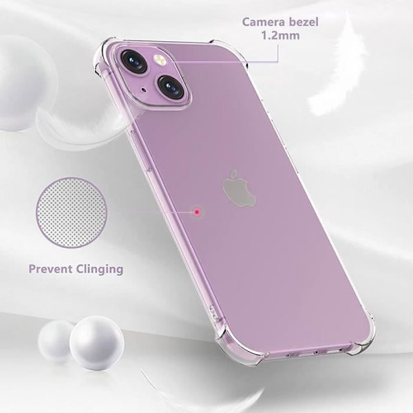 Fodral till iPhone 15 Plus - Genomskinligt stötsäkert silikonskydd + 2 härdade glasögon