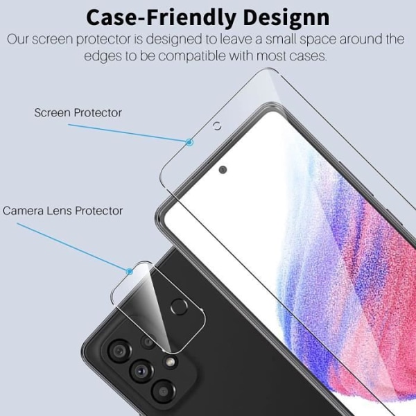 [2+2-pack] Splittersäker skärmskydd film härdat glas för Samsung Galaxy A53 5G + härdat glasfilm för HPT kameralins