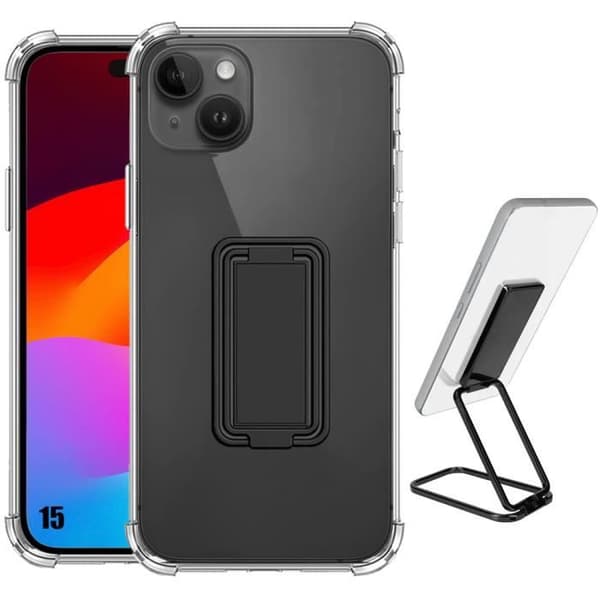 Coque - Silikon - för iPhone 15 - Slim - Transparent - Inbyggt Fällbart Stöd Transparent