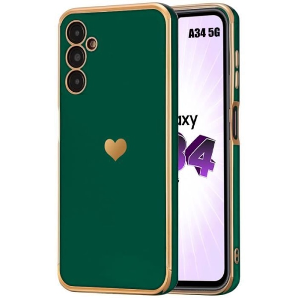 Samsung Galaxy A34 5G Mjukt Anti-Scratch Heart Pattern Silikonfodral - Midnattsgrön Nattgrönt