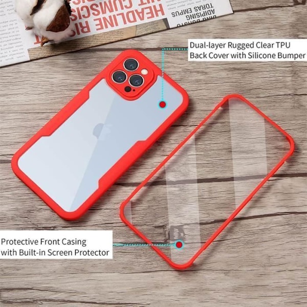 Heltäckande skyddsskal - PROSHOP - iPhone 13 Pro Max - TPU Röd - 360 grader - Semihård Transparent