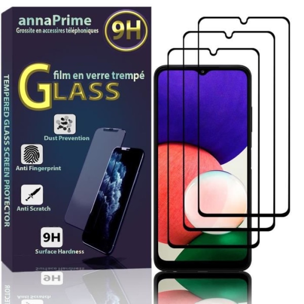 VCOMP® för Samsung Galaxy A22 5G 6,6": Pack - 3-pack skärmskydd i härdat glas i helfärg - SVART