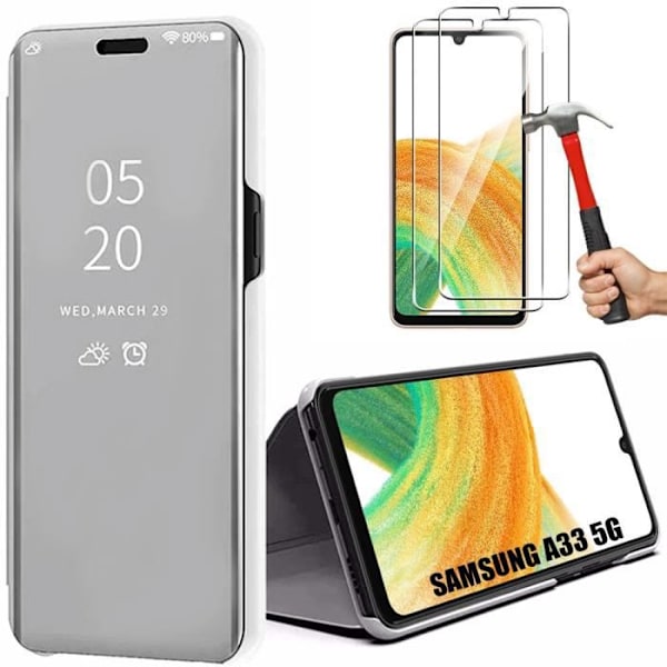 Skyddande skal för Samsung Galaxy A33 5G - BOOLING - Semi-hårt - Spegeleffekt - Clear View - Silver - 2 Härdade Glas Silver