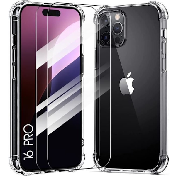 Skyddande skal för telefon - BOOLING - iPhone 16 Pro - TPU Stötsäkert - Transparent - 2 Härdat glas Transparent