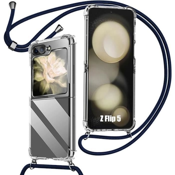 Skyddsskal - BOOLING - Samsung Galaxy Z Flip 5 - Flexibelt - Transparent/Mörkblå - Stötavvisande Transparent, Marinblå