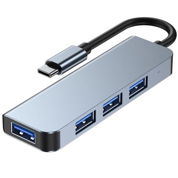 Hub-adapter USB-C 4 i 1 - BOOLING - MacBook Air-Pro iMac - 1 USB 3.0 - 3 USB 2.0 - Aluminium grå