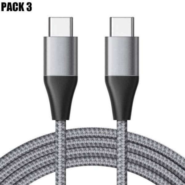 3-pack USB-C till USB-C-kabel 3A snabbladdning för Samsung Galaxy A54 A53 A52 4G-5G A52s A34 A33 A32 - Nylonflätad 1M Grå