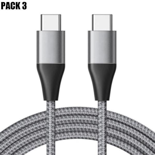 Lot-3 USB-C till USB-C Snabb laddning 3A för Samsung Galaxy A56 A54 A53 A52 4G-5G A52s A34 A33 A32 - Flätad nylon 1M Grå Grå