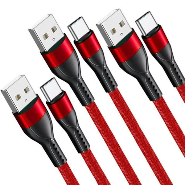 3x USB-C Nylon Kabel Snabbladdning för Samsung Galaxy A25 A15 A05s A35 A55 A56 - Röd 1M Röd