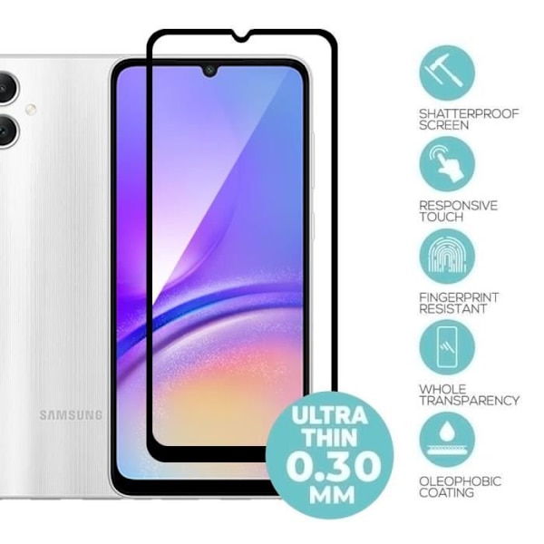 Pack-4 helt härdat glas för Samsung Galaxy A05 - Stötsäkert skärmskydd Transparent med svart kant