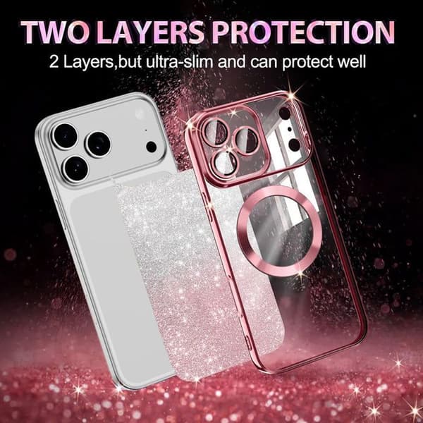 Skyddsskal - BOOLING - för iPhone 17 Pro Max - med rosenfärgad magnetring - 2 härdade glas Rosa