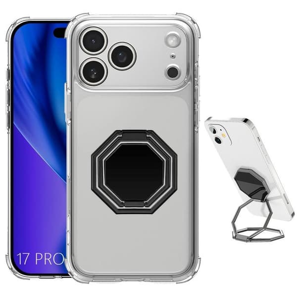 Coque för iPhone 17 Pro, Transparent Silikonskydd Antichock med Justerbart Stödsystem Transparent