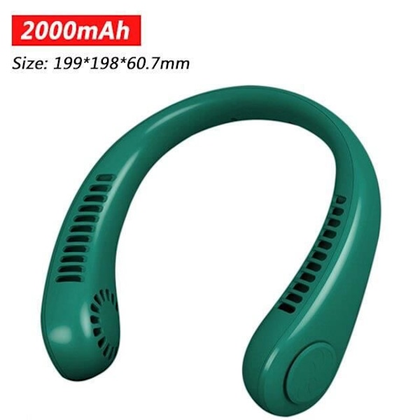 2000mah Grön - Bärbar hopfällbar bladlös halsfläkt för sommarluftkylning USB Rec