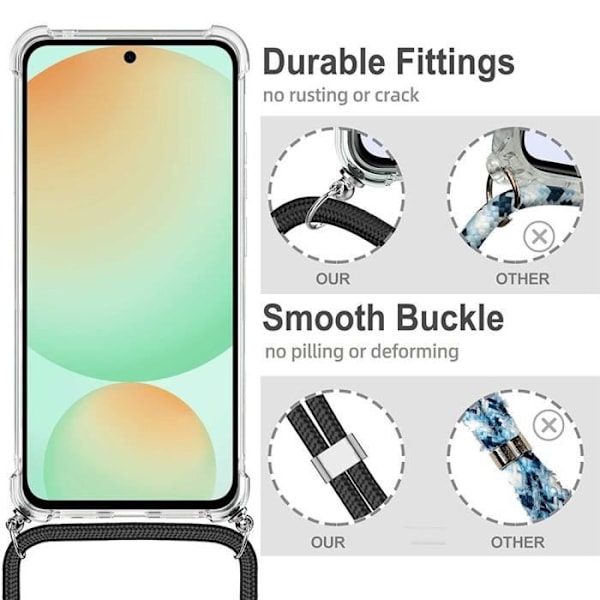 Axelremsfodral för Samsung Galaxy S24 FE (ej för S24) Skydd Förstärkta hörn + vit axelrem