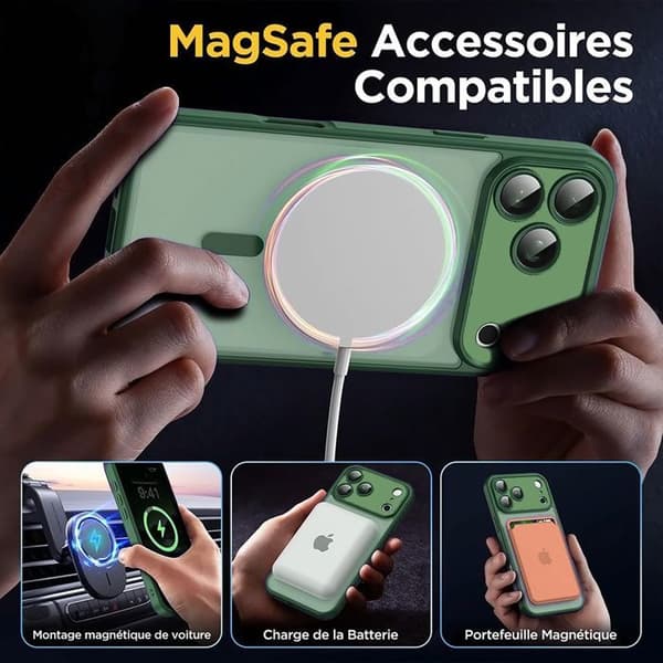 Skal + 2 Doppade Glas för iPhone 18 Pro Max, Stötsäker med Magnetring - Nattgrön Nattgrönt