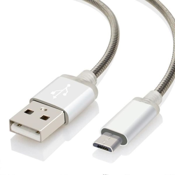 Mikro USB-kabel - Silvermetall - Set med 2 - 1M - Kompatibel med Android - Mikro USB-kontakt