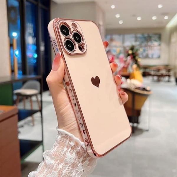 Skyddsfodral för iPhone 13 - PROSHOP - Rosa hjärtmönster Anti-skrapa Elektropläterat guld Mjuk TPU Lyx Rosa