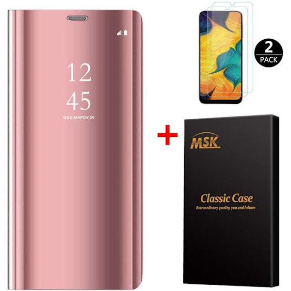 Samsung A40+ Fodral [2-pack] Härdat glas, Spegelfodral med Stativ Flip-funktion Skydd för Samsung Galaxy A40 - Rose Gold Rose guld