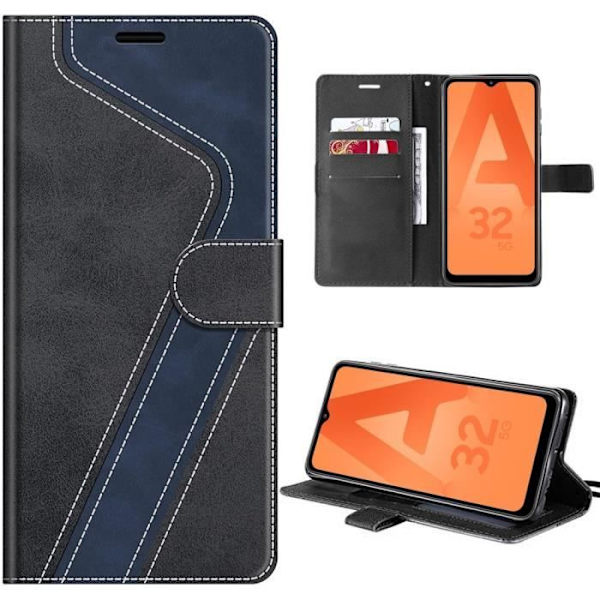 Fodral för Samsung Galaxy A32 5G, stötsäkert mönsterdesign PU-läder och TPU-skydd med kortplatser och hållare - svart Svart, Marinblå