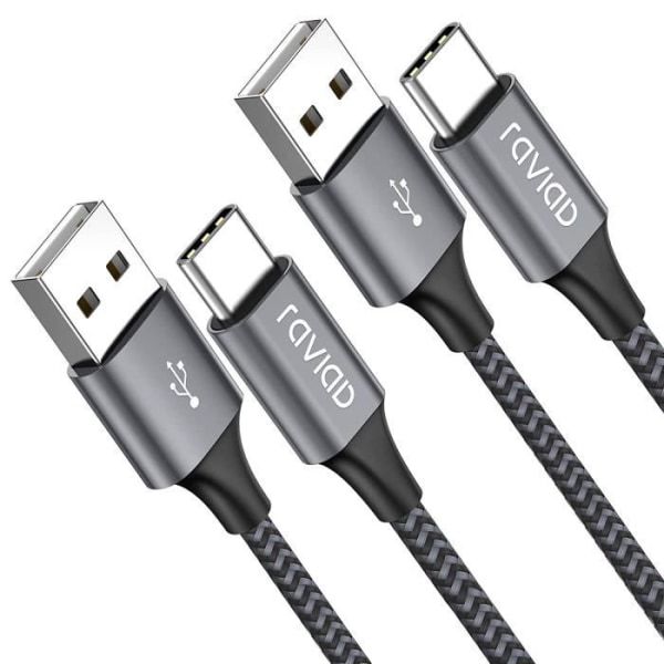 USB C-kabel [2M, 2-pack], USB C-kabel Snabbladdning Nylonflätad kabel typ C 3A Laddare för Samsung Galaxy S21 S20 S10 S9 [373]
