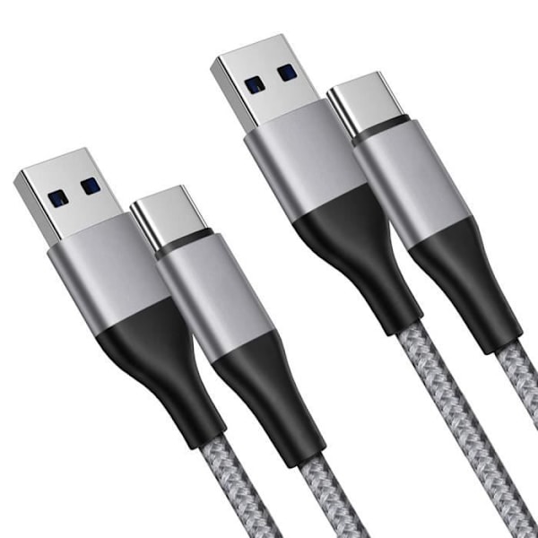 2x Snabbt USB-C Nylon-kabel 3A för Samsung Galaxy A26 A25 A15 A05s A35 A36 A55 A56 - Grå 1 Meter Grå