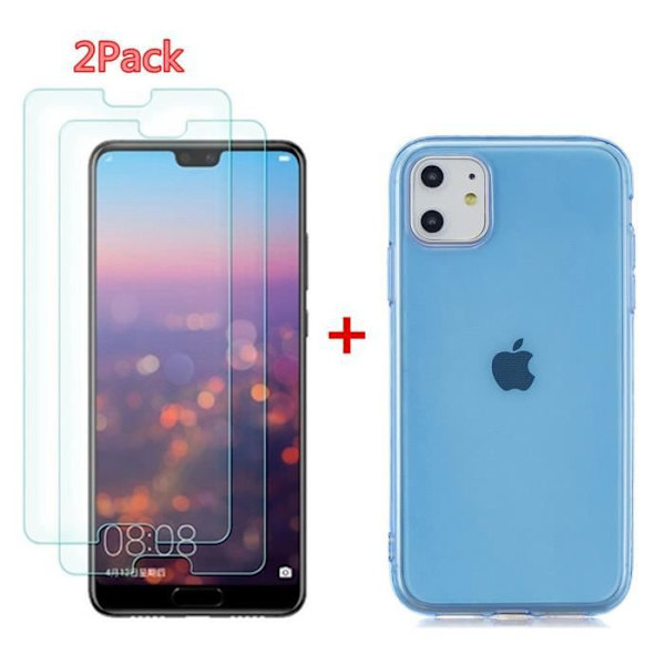 Mjukt flexibelt fodral för Apple iPhone 11 Pro Max (6,5"), genomskinligt fodral 2 STK härdat glasfilm + 1 ST TPU TPU silikontunnt genomskinligt fodral