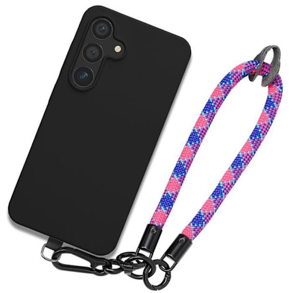 Armbandsfodral för Samsung Galaxy S24 Plus - S24+, stötsäkert svart skydd med flerfärgat avtagbart armband