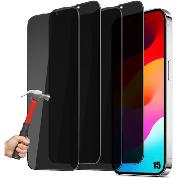 Anti-Spy Skärmskydd i härdat glas för iPhone 15 - 4 Pack - Svart Svart