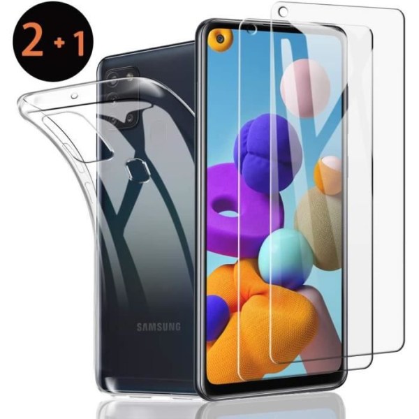 (2 delar+fodral) Film för Samsung Galaxy A21S härdat glas, Anti-repa, Anti-olja, härdat glas i skärmskydd tillämplig