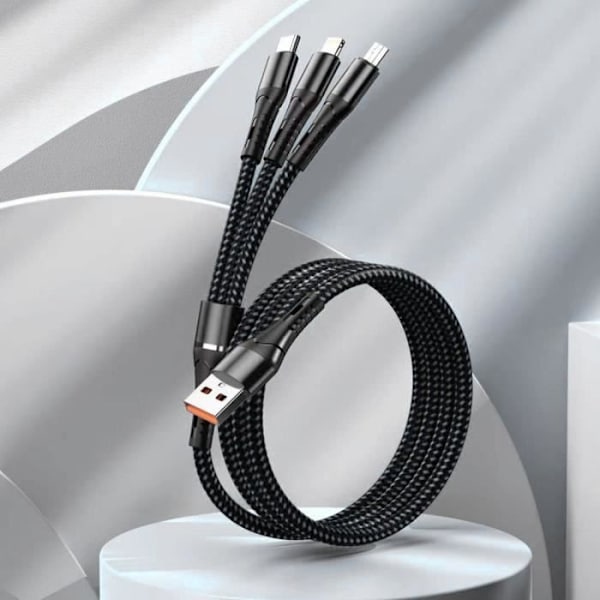 3 i 1 laddningskabel för Samsung Galaxy A14 4G-5G, A34 A54 5G A53 A52 M13 M23 5G, USB-C Micro-USB-kabel Svart 1,2 meter