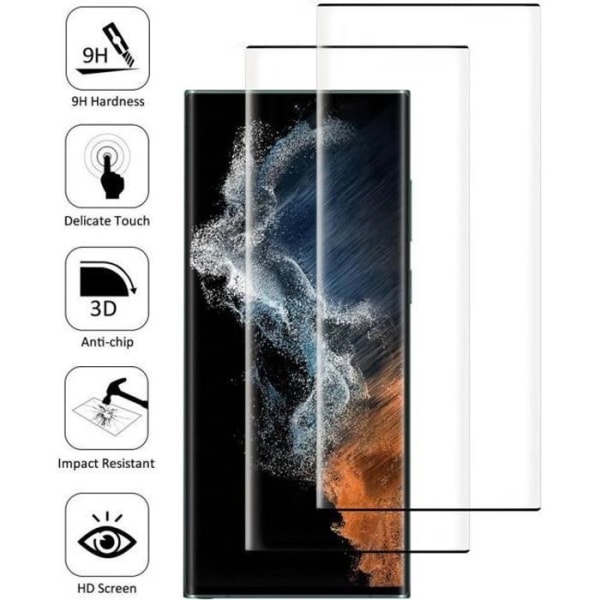 VCOMP® til Samsung Galaxy S22 Ultra 5G 6,8": Pakke med 2 skærmbeskyttelsesfilm af hærdet glas med modstandsdygtig buet kant - gennemsigtig VIT