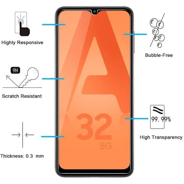 Härdat glas för Samsung A32 5G (6,4") förpackning med 3 skärmfilmer för säkra skydd Transparent