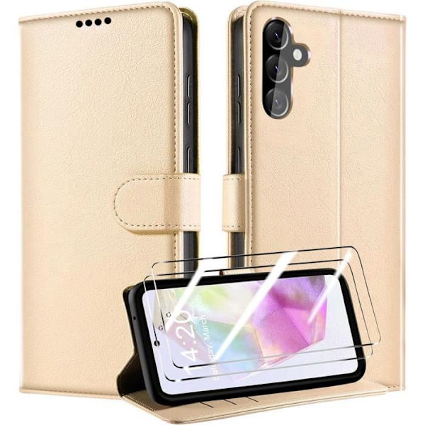 Skyddsfodral - BOOLING - Samsung Galaxy A35 5G - Syntetiskt läder - Guld - Stötresistent gyllene