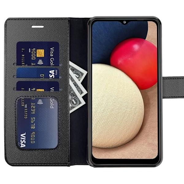Fodral för Samsung A03S (6,5") +Pack 2 härdade glasögon. Fodral Magnetisk stängning Design Massivt lädereffekt Elegant svart Svart