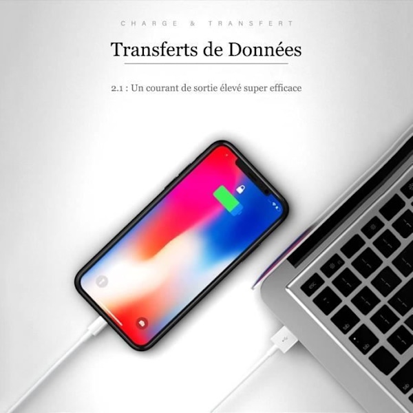 Laddare - Apple - Förstärkt - Snabbladdning - 1 meter - Kompatibel med iPhone och iPad Vit