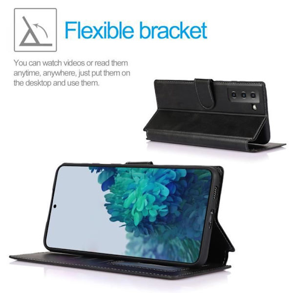 Fodralfodral för Samsung Galaxy S21 Svart, stötsäkert skyddsfodral i PU-läder med magnetisk stängning Svart