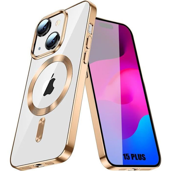 Skal för iPhone 15 Plus med magnetisk cirkel, stötsäkert skydd Transparent TPU Gold Chrome Contour