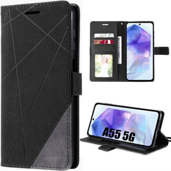Skyddskåpa - BOOLING - Samsung Galaxy A55 5G - Stötabsorberande i PU-läder - Svart - Retro Svart