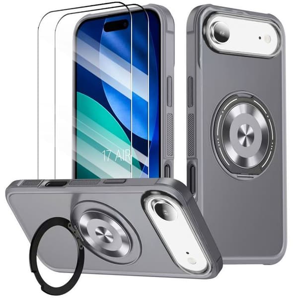 Skyddsskal - BOOLING - för iPhone Air - Silikon PC med Magnetisk Cirkel - Grå - med 2 Härdat Glas Grå