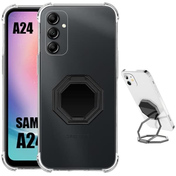 Coque - BOOLING - för Samsung Galaxy A24 - Stötdämpande - Fällbart Stöd - Transparent Grå Transparent