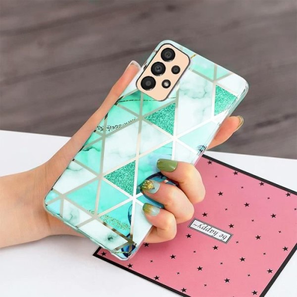 Skyddshölje för Samsung Galaxy A33 5G - BOOLING - Marmor Turquoise Mönster - Stötbeständig - 2 Härdade Glas Turkos