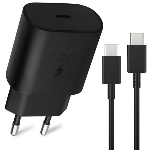25W USB-C snabbladdare svart + 1M USB-C till USB-C-kabel för Samsung Galaxy M13 M23 5G M32 M33 M53 5G