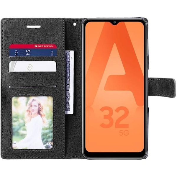 Skyddsfodral för Samsung Galaxy A32 5G - BOOLING - Svart - Stötsäker - Plånboksfodral med korthållare Svart