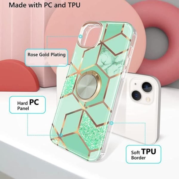 Fodral till iPhone 15 Pro Max med 360 graders roterande ringhållare - turkos färg