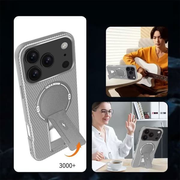 Skyddsskal - BOOLING - för iPhone 17 Pro Max - med magnetisk stödcirkel - Grå - 2 glas Grå