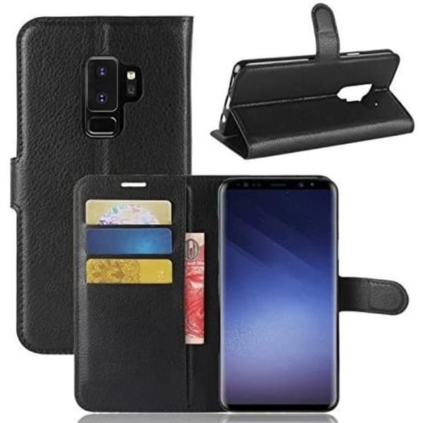 Fodral Skyddsfodral Svart läder för Samsung Galaxy S9 Plus Svart plånboksfodral av hög kvalitet för Galaxy S9 Plus