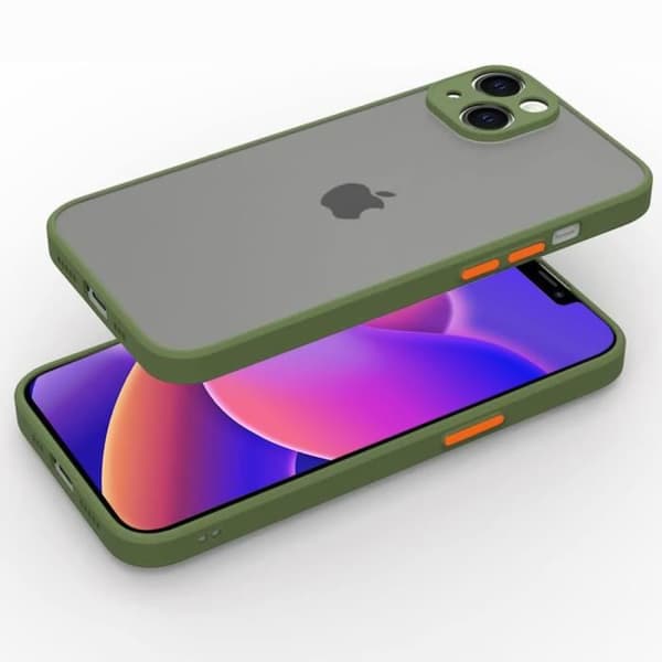 Coque - Kaki - för iPhone 14 Plus - Hård Silikon - Stötsäker - 2 Härdade Glas Kaki
