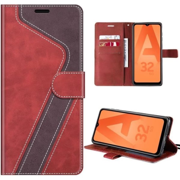 Coque för Samsung Galaxy A32 5G - BOOLING - Abstrakt mönster i PU-läder - Röd - Kortfack - Justerbart stativ Rödbrun