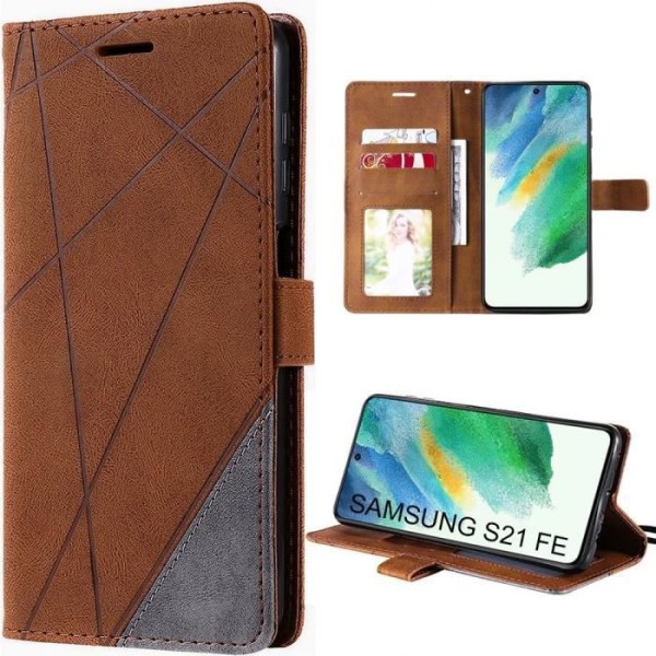 Samsung Galaxy S21 FE Mjukt plånboksfodral Stötsäkert PU-läder - Brun